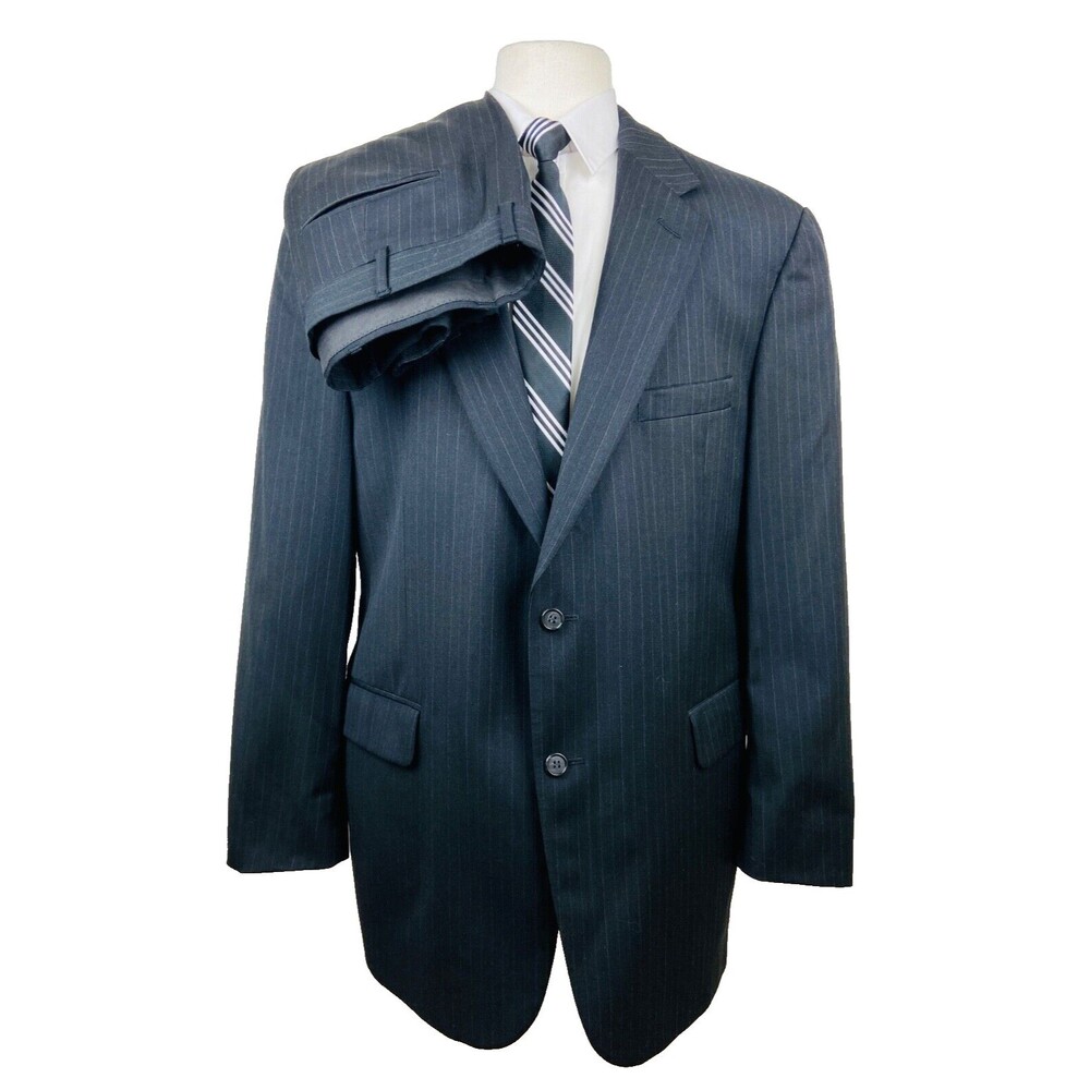 GRANT THOMAS MENS 44R BLACK STRIPE SOFT 2 PIECE SUIT WITH DRESS PANTS 38X28